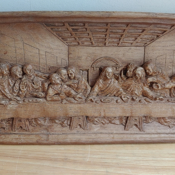 Wood Carved Plaque Relief Jesus Apostles Sculpture Leonardo Picture Wall - Picture 2 of 15